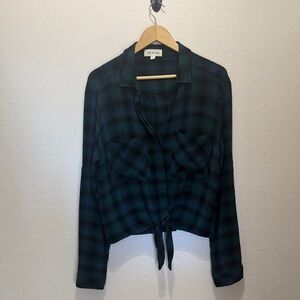 Cloth & Stone Green and Black Plaid Button Down Shirt, Size L